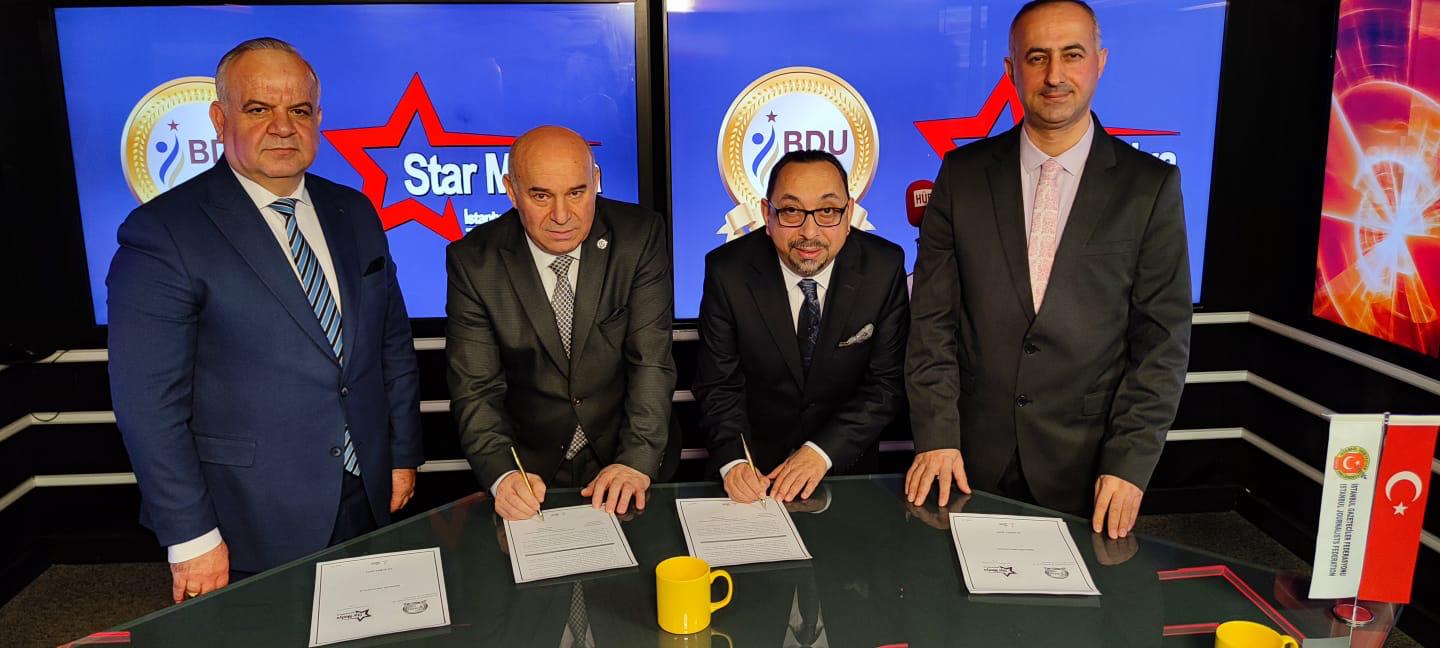 BDU ULUSLARARASI İŞ İNSANLARI VE DİPLOMATLAR BİRLİĞİ İLE İSTANBUL STARMEDYA GRUBU “İŞBİRLİĞİ PROTOKOLÜ İMZALADI.